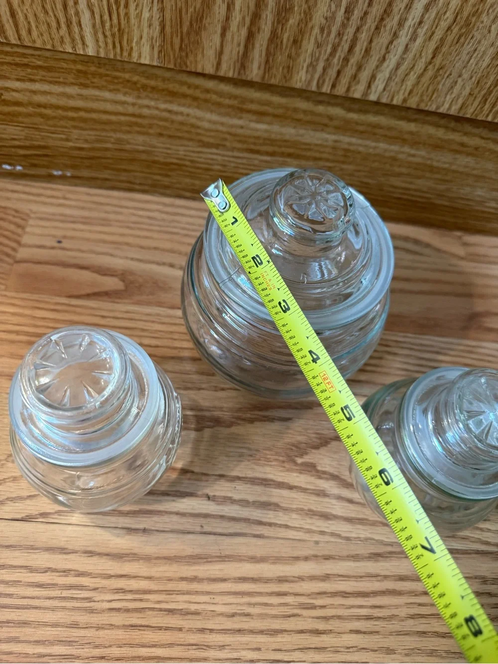 1 Lrg KIG Indonesia clear glass jar featuring a star on lid, 2 other off brand